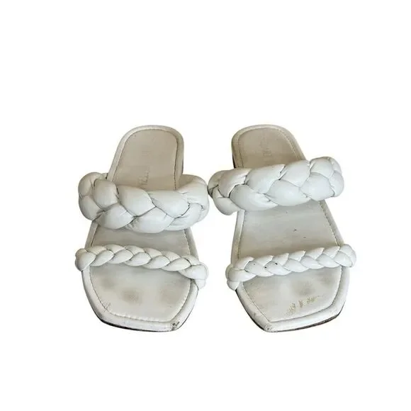 Stuart Weitzman White Leather Braided Slide Sandals Size 10 Women’s - Picture 4 of 8